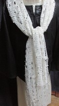 &quot;&quot;WHITE, TEXTURED, SEQUIN ACCENTS, MULTI LAYERED, FRINGED SCARF&quot;&quot; - £7.01 GBP