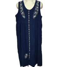 Vintage Sunbelt Corduroy Jumper Dress Size XL Navy Blue Floral Button Front  - £31.28 GBP