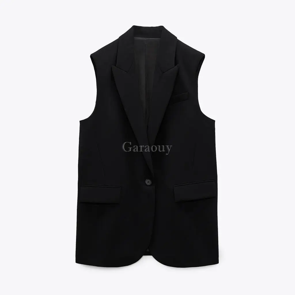 Garaouy  Spring Women Flap Pocket Vest Suits Coat Sleeveless Blazer Vest Chic Of - £162.59 GBP