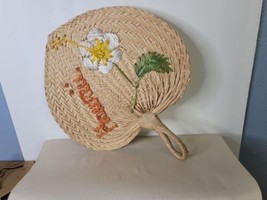 Vintage Woven Hand Fan Souvenier of Hawaii  11 x 13 Inches Hand Made - £11.67 GBP