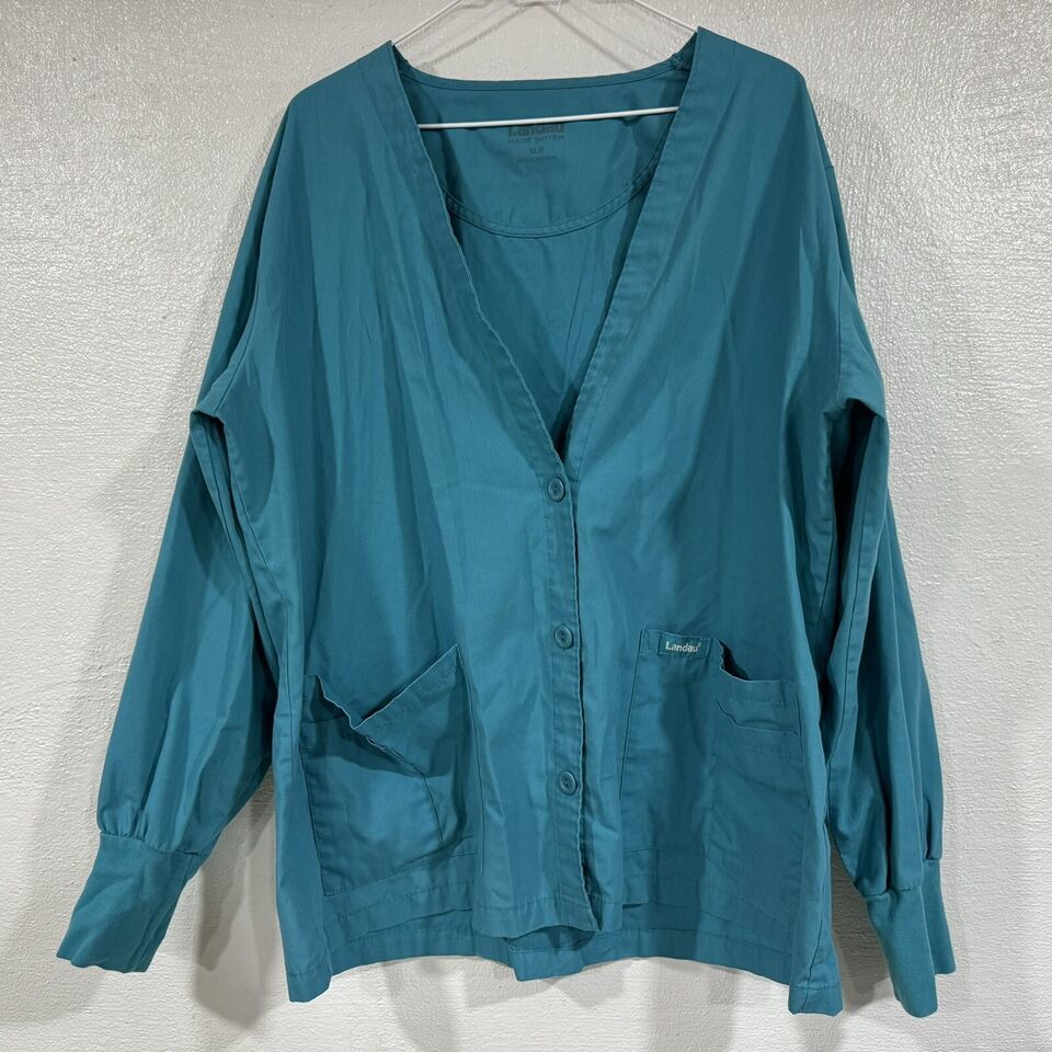 Landau Womens Snap Front Long Sleeve Scrub Warm Up Jacket Size XL Turquo... - £5.30 GBP