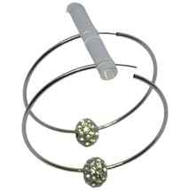 Earrings Hoops Statement Clear Rhinestones Silver Tone Modern Continuous... - $8.00