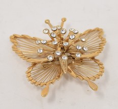 Vintage Monet Signed Butterfly Gold Plated w Rhinestones Brooch Pin - £28.48 GBP