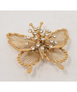 Vintage Monet Signed Butterfly Gold Plated w Rhinestones Brooch Pin - $48.41 CAD