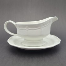 Mikasa French Countryside Gravy Boat &amp; Underplate Stand Embossed Scalloped - £30.17 GBP