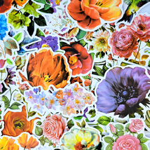 50 PCS Vintage Beautiful Flower Sticker Pack, Garden Nature Colorful Sti... - £10.79 GBP