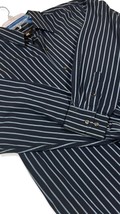Beverly Hills Polo Club Men&#39;s Navy Blue White Pinstripe Dress Shirt, Large - £14.33 GBP