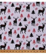 Flannel Deer Pine Trees Christmas Holiday Winter White Fabric by Yard D2... - $10.95