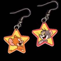 Funky Tom &amp; Jerry EARRINGS-Cute Cat Mouse Cartoon Charms Novelty Costume Jewelry - £4.72 GBP