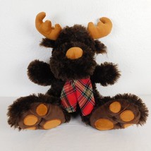 Dan Dee Collectors Choice Plush Moose Red Plaid Scarf 19&quot; Stuffed Animal Toy - £10.85 GBP