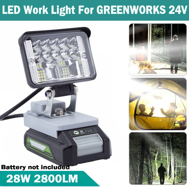 Wireless LED Work Light  For GREENWORKS 24V  Li-ion Battery Portable Outdoor Lam - £73.38 GBP