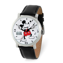 Disney Adult Laughing Mickey Mouse Black Leather Band Watch - $49.00