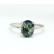 Natural Moss Agate Ring-Oval Shaped-Gold Ring-Silver Ring-Delicate Ring-Stacking - £46.46 GBP