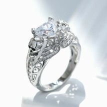 Skull Engagement Ring 2.40Ct Heart Shape Simulated Diamond 14K White Gold Size 9 - £220.65 GBP