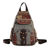 Vintage Embroidery Ethnic Canvas Backpack Women Handmade Flower Embroidered Trav - £58.80 GBP