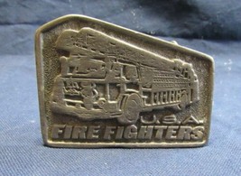  Vintage Fire Engine Firefighter USA Antique Finish Belt Buckle Five Sided  - $19.83