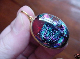 (#DB-506) Dichroic Glass Pendant Jewelry Red Teal Purple Brass - £11.15 GBP