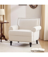 Beige Mid-Century Modern Accent Chair: Comfy Upholstered Armchair - $230.99