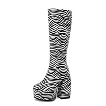 Knee High Boots Platform Shoes Chunky Block Zebra Leopard Grain Soft Pu Sexy Com - £84.45 GBP