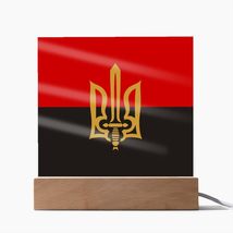 Stylized Tryzub And Red-Black Flag - Square Acrylic Plaque With LED Lights Ukrai - £40.17 GBP