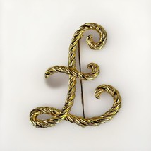 Vintage Gold Tone Initial Letter F Twisted Rope Brooch Scarf Lapel Pin- ... - $13.10