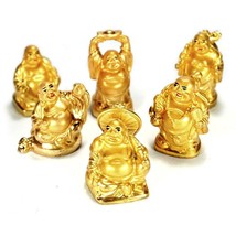 SET OF 6 GOLDEN HAPPY BUDDHA STATUES 2&quot; Gold Color Hotei Fat Laughing Re... - $129.54 MXN