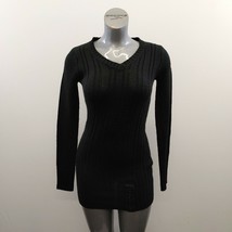 g21 V Neck Sweater Dress Women&#39;s Size Medium Black Acrylic Long Sleeve P... - $12.86