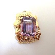 Retro 14k Gold Pin Pendant with Huge 36 Carat Genuine Natural Amethyst (#J3622) - £1,369.52 GBP