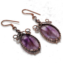 African Amethyst Gemstone Copper Wire Wrap Drop Dangle Earrings 2.10&quot; SA 65 - £3.97 GBP