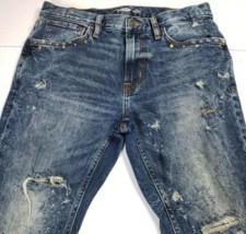 Studded Ripped Distressed Slim Jeans Mens 33x30 (really 32x29) Blue - £29.68 GBP