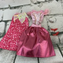 Barbie Doll Clothing Lot Formal Fancy Top 2 Skirts Red Heels Crown  5 Pi... - $11.88