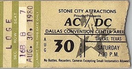 AC/DC Concert Ticket Stub August 30 1980 Dallas Texas - £26.03 GBP