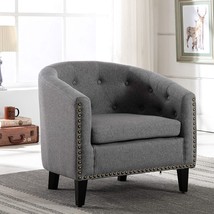 Grey, Merax Modern Linen Fabric Tufted Club Chair Comfortable Reading Tub - £161.91 GBP
