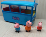 Peppa Pig Blue School Bus talking Sounds Playset Figures Mom Mummy - $19.79