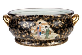 Beautiful Large Chinese Satsuma Porcelain Foot Bath w Gold Paint 22&quot; - £394.76 GBP