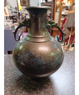 Japanese Glaze Metal Flower Vase Home Decorative Art Green With Handles ... - $79.19