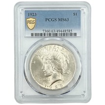 1923 U.S. $1 Peace Silver Dollar PCGS MS63 ~ Gold Shield - $89.99