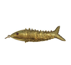 Vintage Articulated Yellow Gold Fish Pendant with Garnet - £589.76 GBP