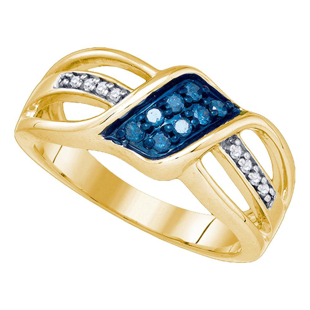 10k Yellow Gold Womens Round Blue Color Enhanced Diamond Band Fashion Ring 1/5