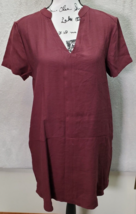Lulus Shift Dress Women&#39;s Size Small Burgundy Rayon Pockets Short Sleeve V Neck - £22.15 GBP