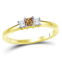 14kt Yellow Gold Princess Brown Diamond 3-stone Bridal Wedding Engagement Ring - £400.01 GBP