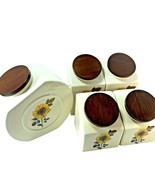 Set 5 Sunflower Ceramic Canisters Hydyn 1995 Floral Wood Lids USA 90s Vi... - £35.31 GBP