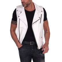 Vest Leather Coat Waistcoat Waist Motorcycle Jacket Biker Men&#39;s Vintage White 1 - £78.27 GBP+