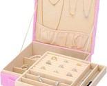 Pink Jewelry Organizer Box Faux Velvet Tarnish 2 Layer Portable Jewelry Box - £23.80 GBP