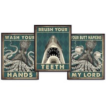 Octopus Decor Shark Wall Decor - Wash Your Hands, Brush Your Teeth Kids Bathroom - $28.99