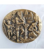 Vintage Belt Buckle Solid Brass Medieval Plague Scene in Relief Made In ... - £47.48 GBP