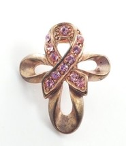 VTG Olit USA Pink Ribbon Breast Cancer Awareness Rhinstone Copper Tone Pin - £10.45 GBP