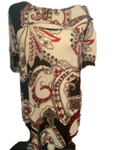 Chico&#39;s Lady&#39;s Blouse SZ1 Red Black White Paisley Pattern Key Hold Short Sleeve - £27.90 GBP
