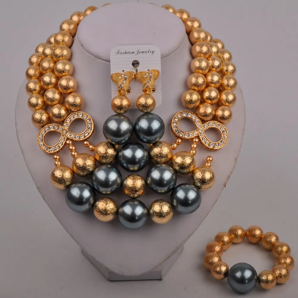 Purple African Jewelry Set Peal Beads Dubai Gold Bridal Jewelry Sets Nigerian We - $77.42