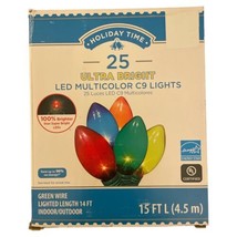 Holiday Time - 25 LED Multicolor Ultra Bright C9 Lights Green Wire 15 Ft Long - £14.20 GBP
